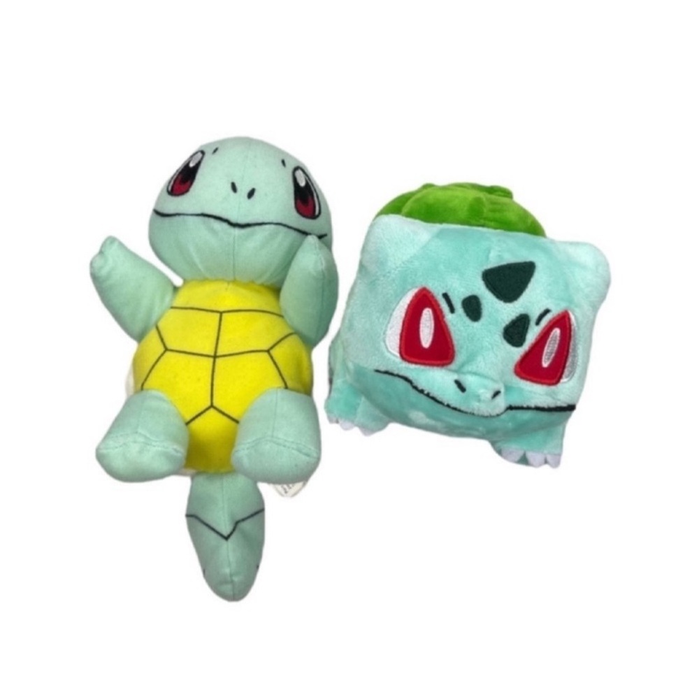Pokemon Squirtle and Bulbasaur Plush Toy Set of 2 Green and Yellow